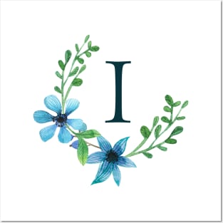 Floral Monogram I Pretty Blue Flowers Posters and Art